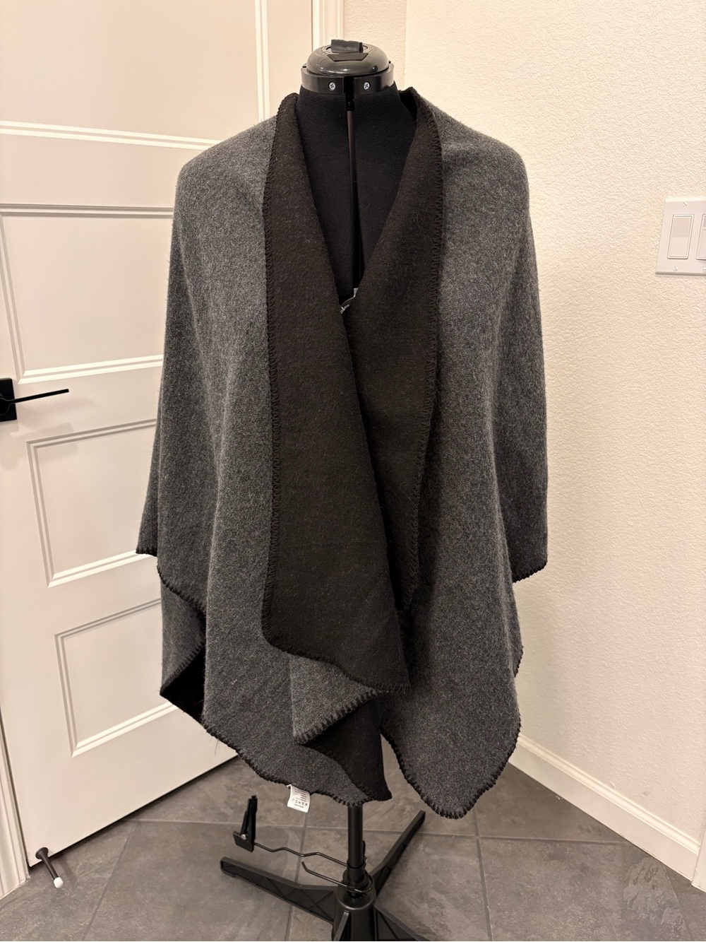 Reversible Two-Tone Black and Gray Cape Wrap